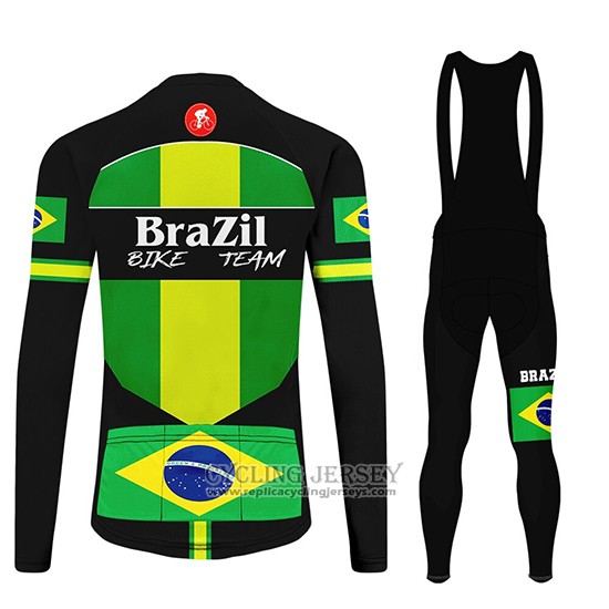 2020 Cycling Jersey Brazil Black Green Long Sleeve And Bib Tight